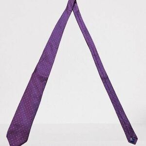 Tom James Tie XL Ties Necktie Purple Black Geometric Tall Silk w White Dots